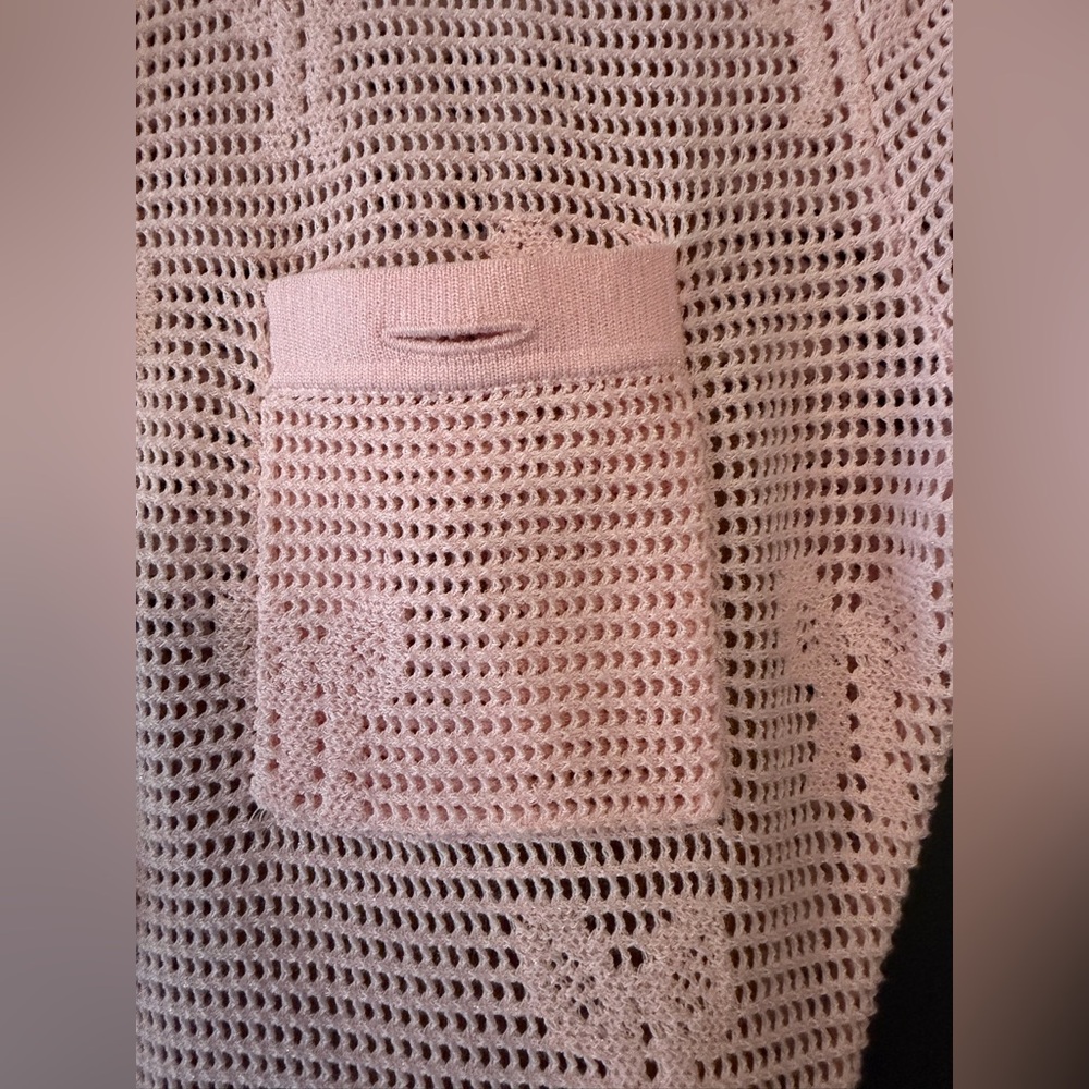 Self-Portrait Pink Short-Sleeve Knit Pocket Dress with Pearl Buttons - Picture 6 of 9